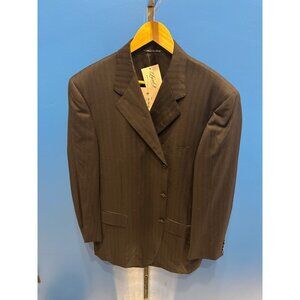 Canali Mens Black Pinstripe Wool Suit Jacket 46R Made In Italy